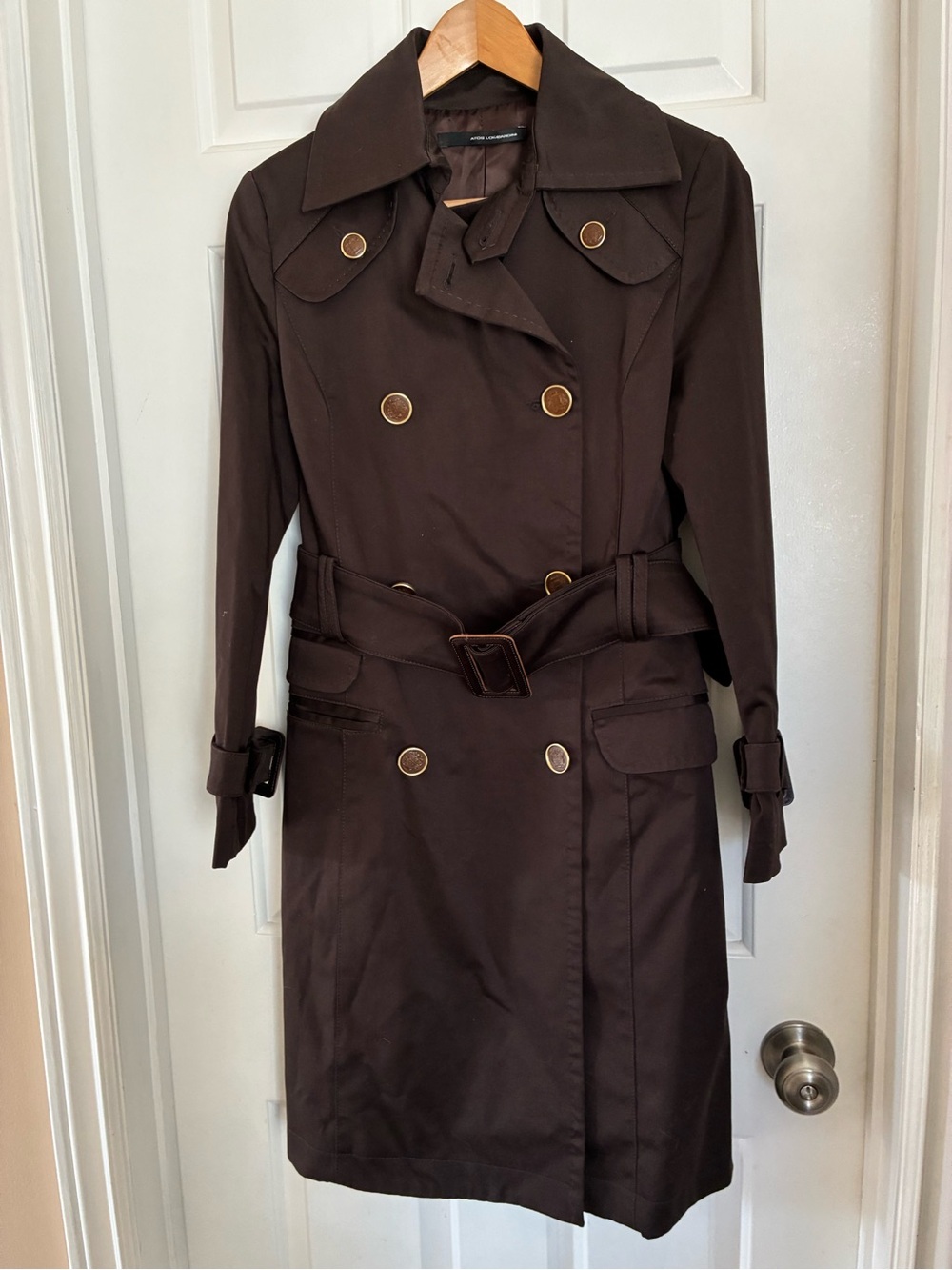 Atos Lombardini Chocolate Brown Double-Breasted Trench Coat